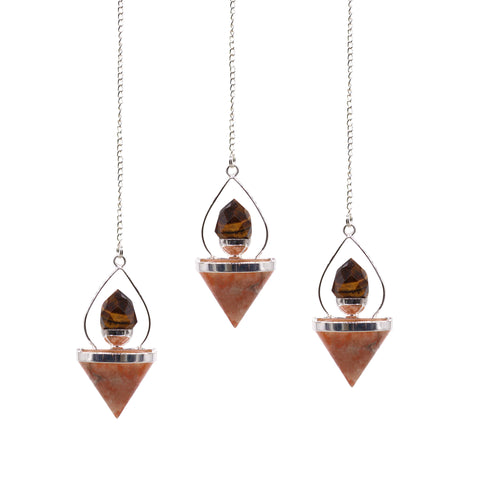 Gemstone Lantern of Life Pendulum - Sunstone and Tiger Eye-Pendulum-Serenity Gifts