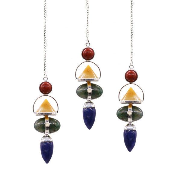 Four Elements Gemstone Pendulum - Red Jasper, Yellow Aventurine, Moss Agate, Sodalite-Pendulum-Serenity Gifts