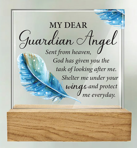 Glass Plaque / Wood Base- Guardian Angel-Plaque-Serenity Gifts