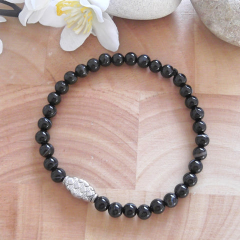 Handmade Gemstone Stretch Bracelet - Black Banded Agate 6mm-Jewellery-Serenity Gifts