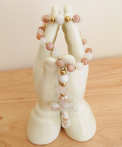 Handmade Anglican Rosary - Sunstone and White Jade-Jewellery-Serenity Gifts