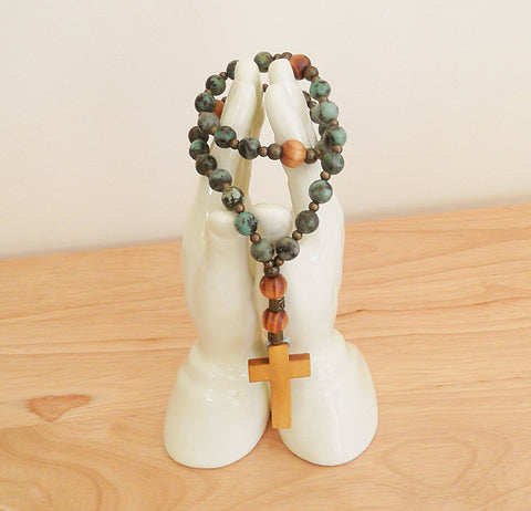 Handmade Anglican Rosary - Chrysoprase - Green/Black-Rosary Beads-Serenity Gifts