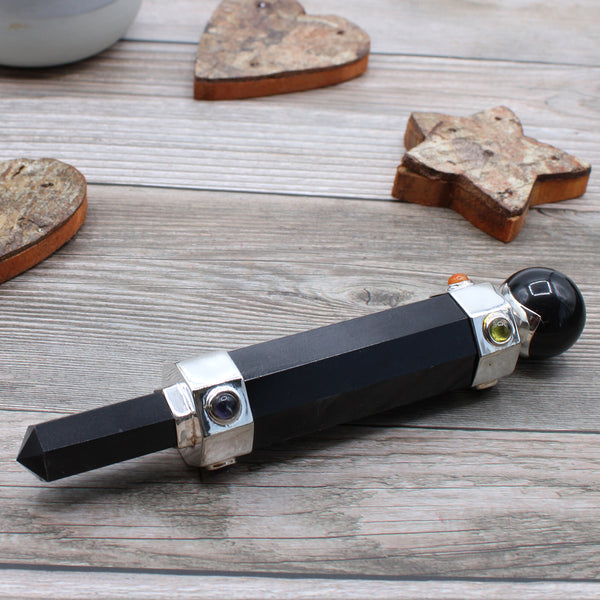 Hexagonal Healing Wand - Black Agate-Gemstone Wand-Serenity Gifts