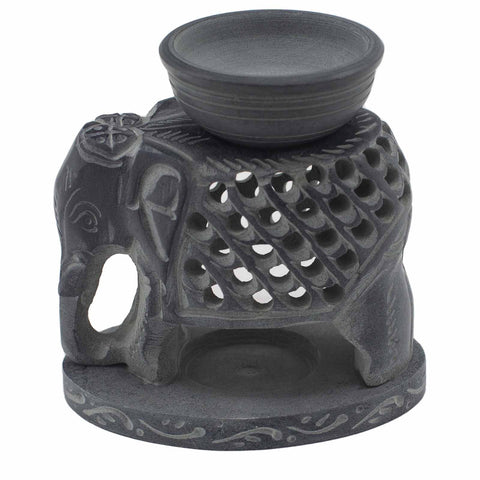 Soapstone Oil Burner 10.5cm - Standing Elephant-Oil Burner-Serenity Gifts