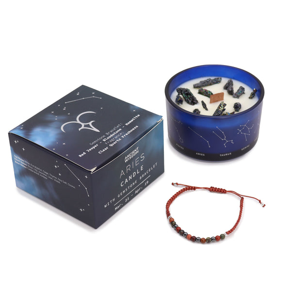 Zodiac Crystal Candle with Gemstone Bracelet - Aries-Candle-Serenity Gifts