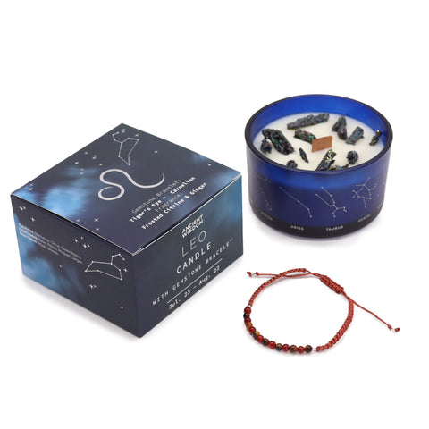 Zodiac Crystal Candle with Gemstone Bracelet - Leo-Candle-Serenity Gifts