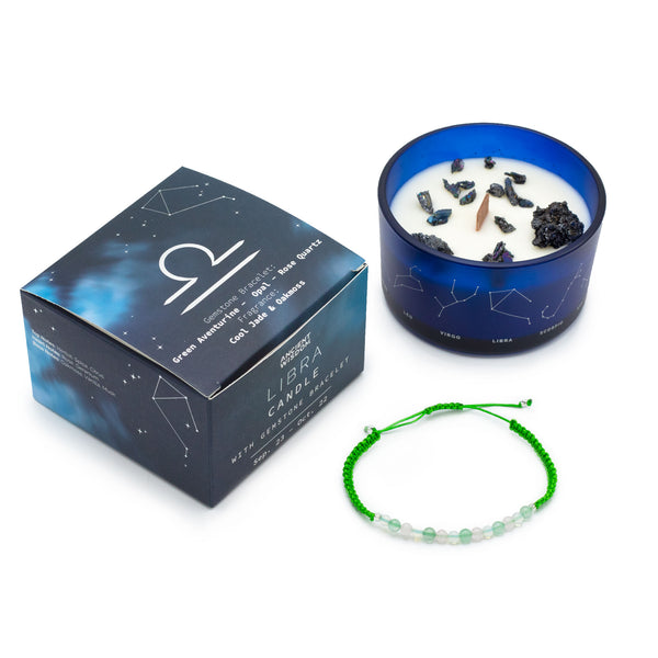 Zodiac Crystal Candle with Gemstone Bracelet - Libra-Candle-Serenity Gifts