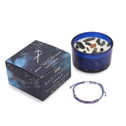 Zodiac Crystal Candle with Gemstone Bracelet - Sagittarius-Candle-Serenity Gifts