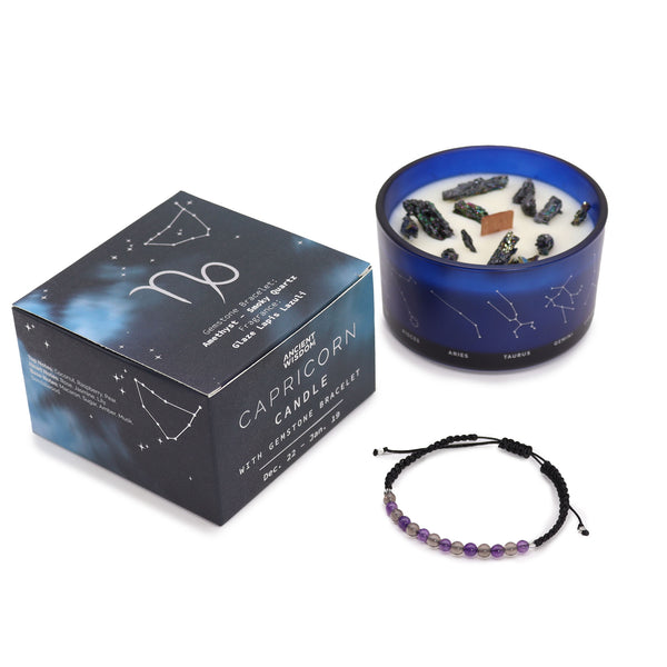 Zodiac Crystal Candle with Gemstone Bracelet - Capricorn-Candle-Serenity Gifts