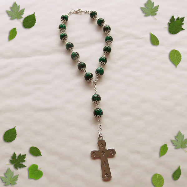 Handmade Anglican Car Rosary - Green Glass Marbled Effect-Anglican Car Rosary-Serenity Gifts