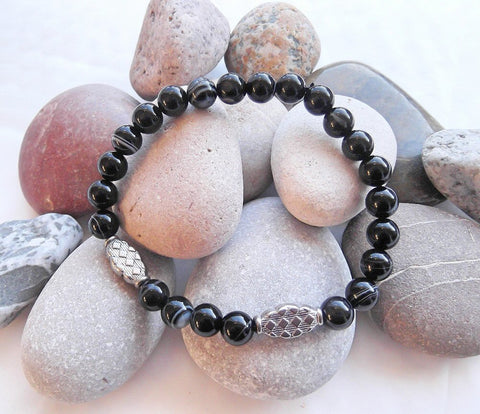 Handmade Gemstone Stretch Bracelet - Black Banded Agate-Jewellery-Serenity Gifts