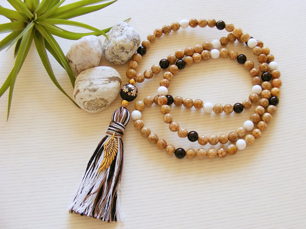 Handmade Mala Beads - Black Onyx and Angel Wing-Mala Beads-Serenity Gifts