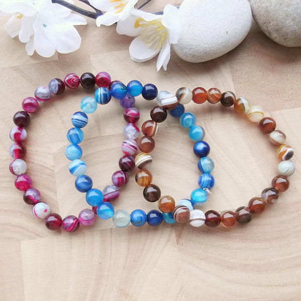 Handmade Gemstone Stretch Bracelet Stack - Banded Agate-Stretch Braclets-Serenity Gifts