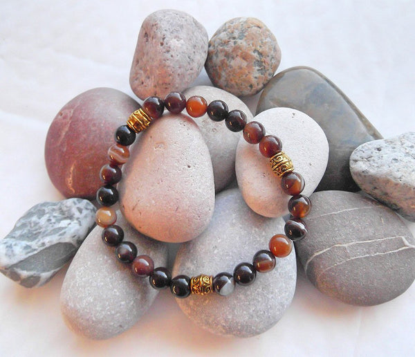 Handmade Gemstone Stretch Bracelet - Brown Banded Agate-Jewellery-Serenity Gifts