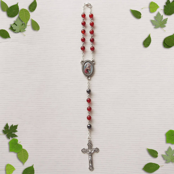 Handmade Chain Link Rosary - Car Rosary - Carnelian and Hematite-Jewellery-Serenity Gifts