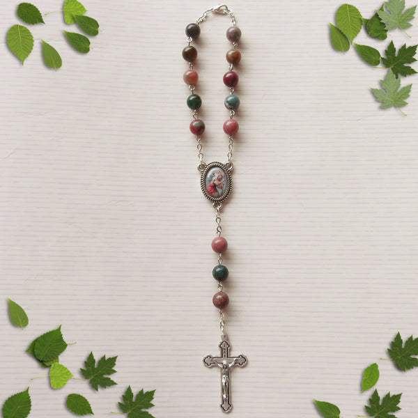 Handmade Chain Link Rosary - Car Rosary - Moss Agate and Jasper-Jewellery-Serenity Gifts