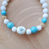 Handmade Gemstone Stretch Bracelet - White Jade with Evil Eye Bead-Stretch Braclets-Serenity Gifts