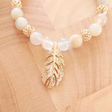 Handmade Gemstone Stretch Bracelet - Moonstone with Leaf Charm-Jewellery-Serenity Gifts