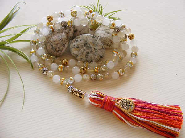 Handmade Mala Beads - Rutilated Gold Quartz - Tree Of Life-Mala Beads-Serenity Gifts