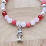 First Communion Handmade Bracelet - White Pink Jade-Holy Communion-Serenity Gifts