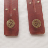 Brass Inlaid Incense Holder/ Ashcatcher - Mango Wood - Ohm-Incense holder-Serenity Gifts