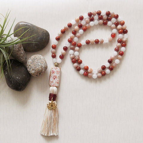 Handmade Mala Beads - Sunstone - Lotus Flower Yoga Charm-Mala Beads-Serenity Gifts