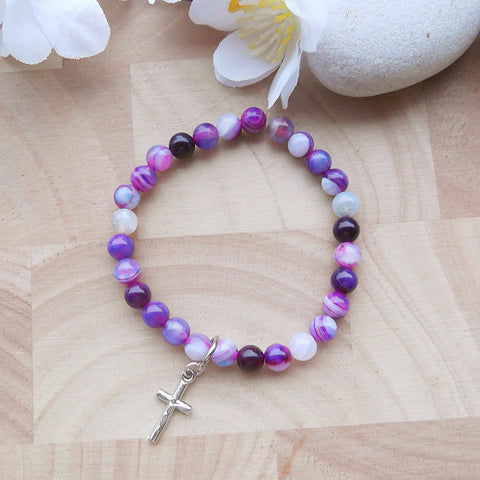 First Communion Handmade Bracelet - Purple Banded Agate-Holy Communion-Serenity Gifts