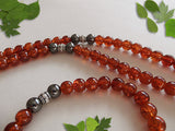 Handmade Mala Beads -Synthetic Amber with Carnelian Crystal Pendant-Mala Beads-Serenity Gifts