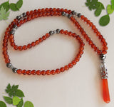 Handmade Mala Beads -Synthetic Amber with Carnelian Crystal Pendant-Mala Beads-Serenity Gifts